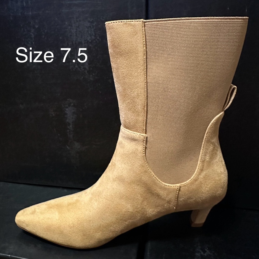 Brand New Elegant Tan Suede Ankle Boots - Size 7.5